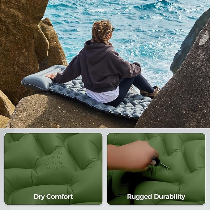 KingCamp Sleeping Pad for Camping, Ultralight Connectable Inflatable Sleeping Pad Camping Mattress with 6.3" Built-in Pillow & Foot Pump for Backpacking Hiking Tent Cot