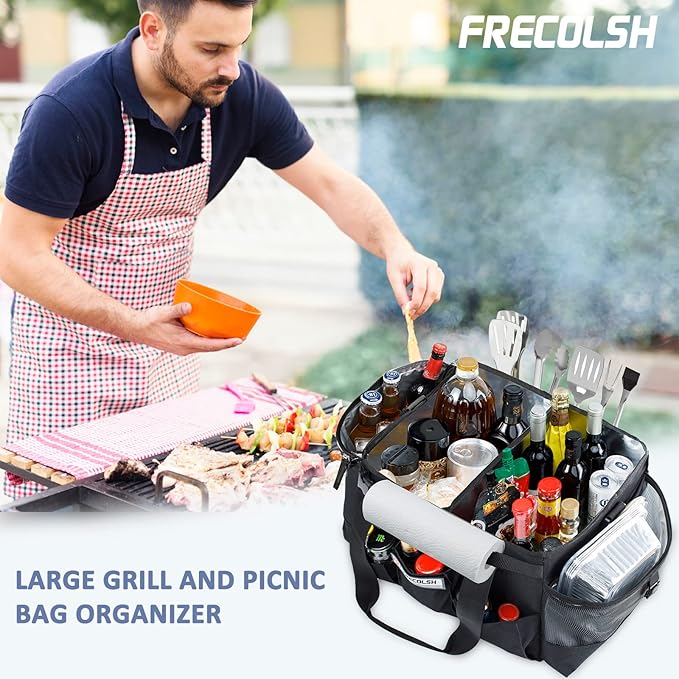 FREECOLSH Black Waterproof Caddy, 16" x 11" x 11", with Detachable Strap and Shoulder Pad for Carrying Utensils and Camping Supplies