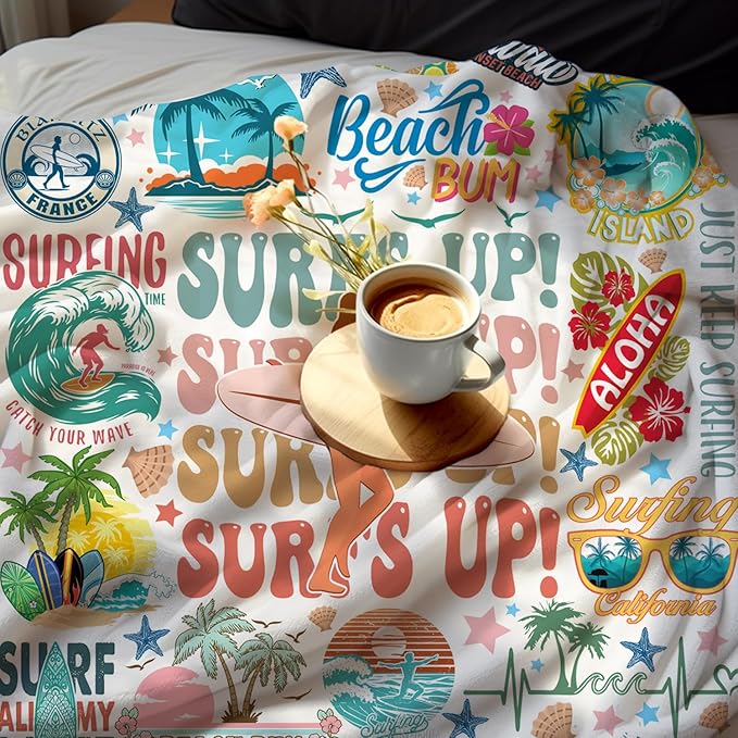 Surfing Blanket Merch Soft Cozy Flannel Surfing Sports Theme Throw Blanket Decor Bedding Beach Outdoor Sport Throw Blankets Gifts for Girls Women Kids Adults 60"x50"