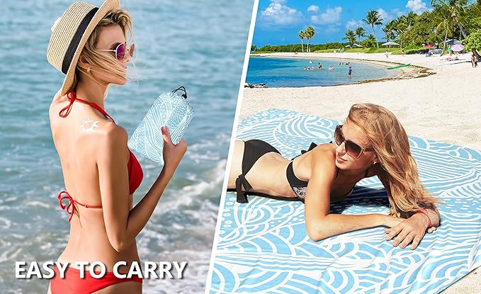 WIWIGO Beach Blanket Waterproof Sandproof Beach Mat 79" X 83"/10'x9'for 2-8 Adults Quick Drying Outdoor Picnic Mat Beach Accessories for Travel, Camping, Hiking