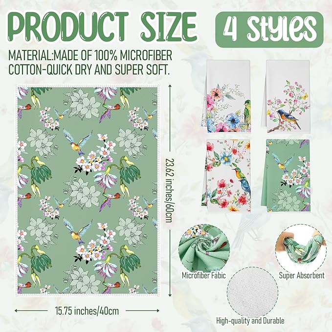 Hahafelt 8 Pcs Birds Kitchen Gift Dish Towel Pot Holder Oven Mitt Set 4 Tent Car Tea Towels with Funny Sayings Novelty 2 Oven Mitts 2 Pot Holders Coffee Accessories Decor for Rv