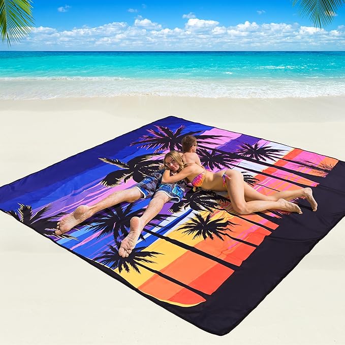 WIWIGO Beach Blanket Waterproof Sandproof Beach Mat 79" X 83"/10'x9'for 2-8 Adults Quick Drying Outdoor Picnic Mat Beach Accessories for Travel, Camping, Hiking