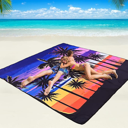 WIWIGO Beach Blanket Waterproof Sandproof Beach Mat 79" X 83"/10'x9'for 2-8 Adults Quick Drying Outdoor Picnic Mat Beach Accessories for Travel, Camping, Hiking
