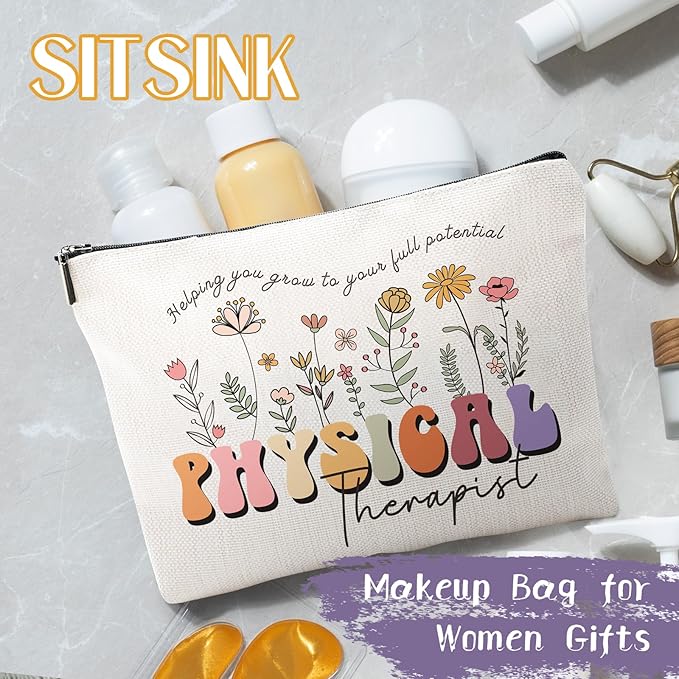 Sitsink Physical Therapist Gifts for Women - Small Makeup Bags Physical Therapy Gifts for Girls, Flower Therapist Gifts for Girls Help You Grow to Your Full Potential, Cool Gifts for Friends Birthday