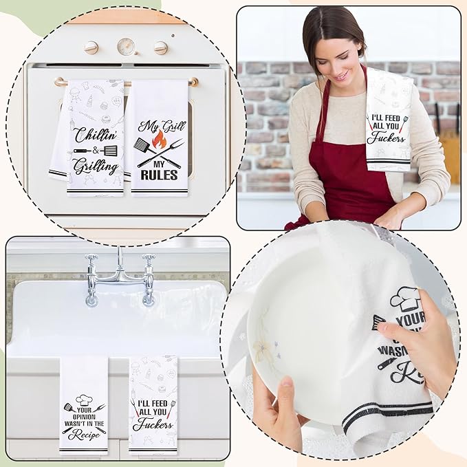 R HORSE 5Pcs BBQ Grilling Dish Towel Funny Barbecue Cooking Absorbent Kitchen Dishcloth Grilling Themed Cleaning Dishcloth Bar Hand Towel Gifts for Chef Men Women Housewarming