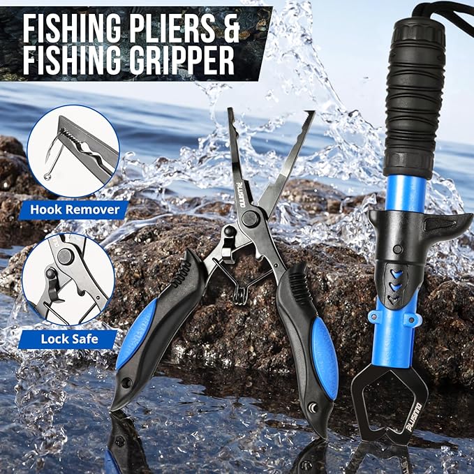 PLUSINNO Fishing Backpack with Tackle Boxes, Waterproof Fishing Sling Tackle Bag For Fishing Gear With Rod Holder, Fishing Gifts for Men With Fishing lures, Fishing pliers.