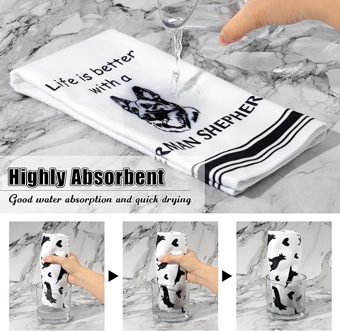 R HORSE German Shepherd Kitchen Dish Towel - 5Pcs Cute German Shepherd Cleaning Dishcloth Animal Dog Absorbent Bar Quick Dry Hand Towel Tea Towels for Dog Lovers Bathroom Kitchen Home Decors