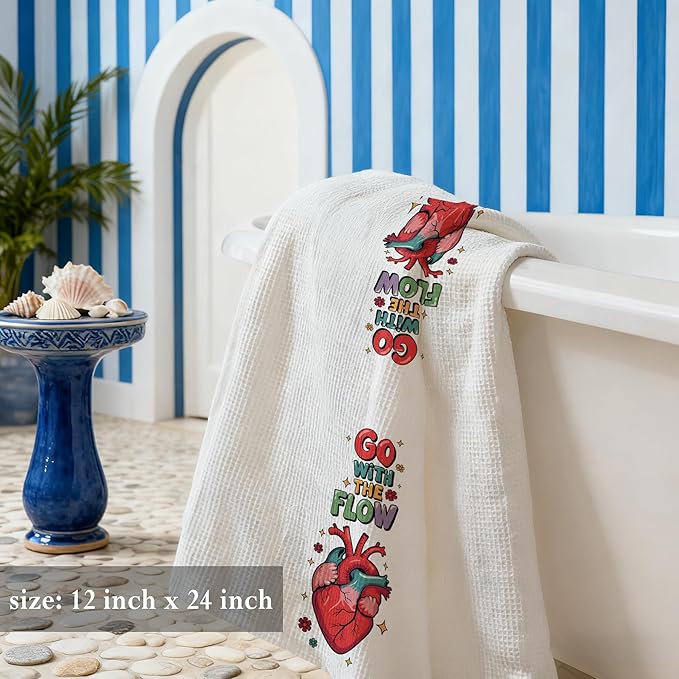 Retro Comfort Go with The Flow Boho Towels 16x24,Nurse Appreciation Gifts，Cardiac Nursing Gifts，CVICU Nurse Gift