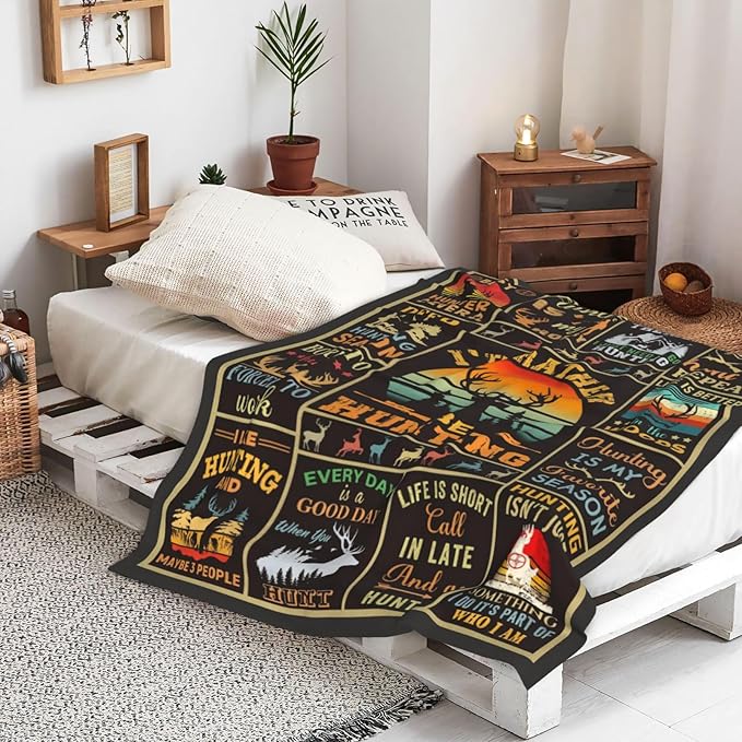 Hunting Gifts for Men Stuff Hunting Essentials Accessories Blanket Throw Deer Hunter Plush Bedding Blanket for Women Men Hunter Kids Teen Birthday Party Decorations Room Decor 50"X40"