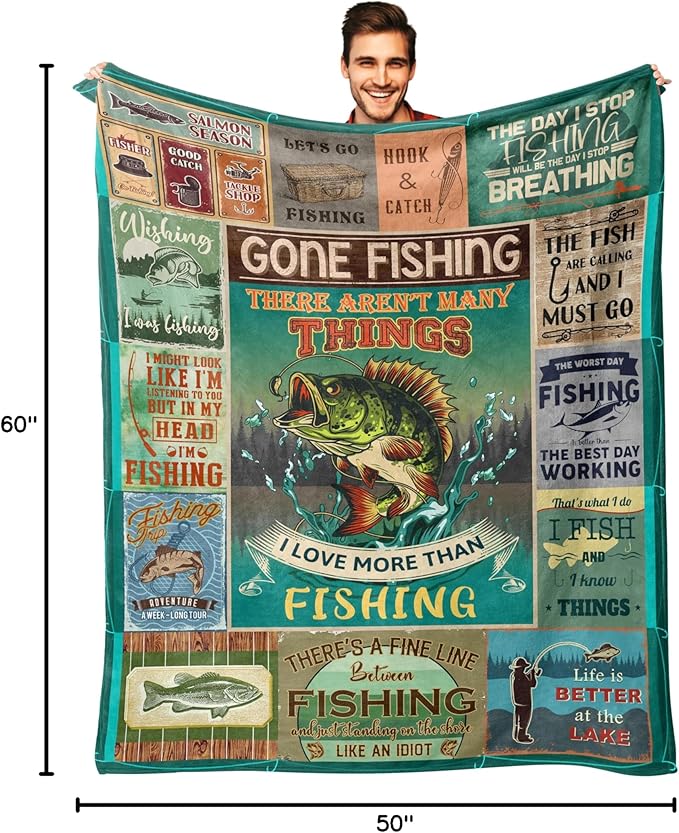 Ryubein Fishing Gifts for Men, Fishing Gifts, Gifts for Fishermen, Fishings Present for Men Women Teen Boys Dad Unique, Gifts for Man Who Love Fishings, Fishing Blanket 50" X 60"