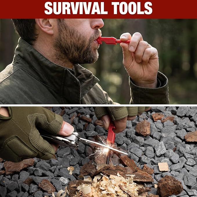 ARROW 20-In-1 Multitool, Stainless Steel Multitool Pliers with Fire Starter, Window Breaker, Whistle, EDC Multi Tool with Sheath and Pocket Clip for Outdoor, Survival, Camping, Hiking