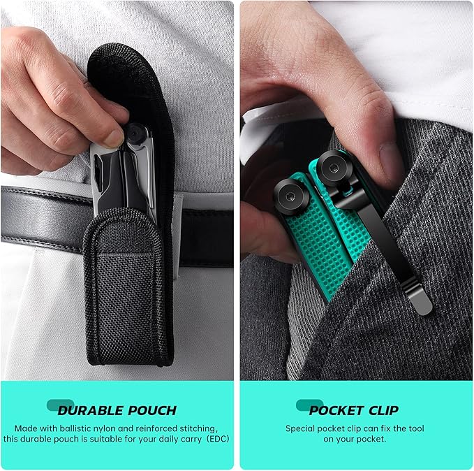 SIUPRO Multitool Pocket Knife for Men Women, Tactical Multi-Tool Pliers, Scissors with Clip, Nylon Sheath, All Safety Locking, Multipurpose Camping Survival Gear, Gifts Ideas