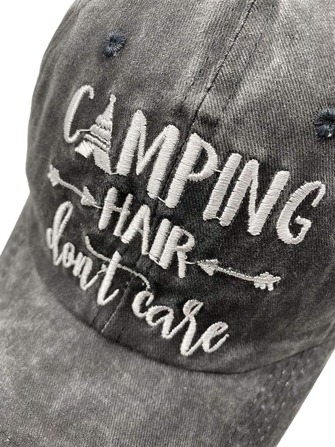 Unisex Camping Hair Don't Care Vintage Adjustable Baseball Cap Denim Dad Hat