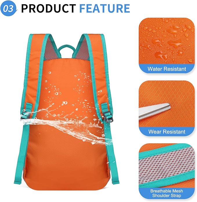 Hiking Daypack Packable, Camping Backpack Water Resistant Lightweight Polyester for Men Women Travel Outdoor