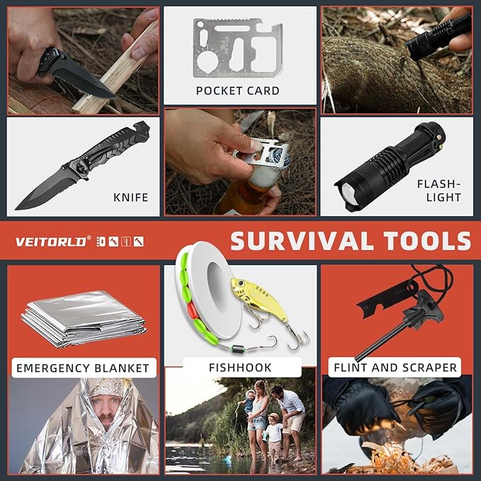 VEITORLD Gifts for Men Dad Husband Him Fathers Day, Survival Gear and Equipment 12 in 1, Survival Kits, Cool Unique Fishing Hunting Anniversary Birthday Gifts for Him Teen Boy Boyfriend Women