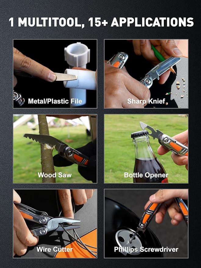 SMART JERRY 14-in-1 Multitool Pliers with Sheath | Self-Locking Foldable Multi Tool for DIY, Home, Garden, Camping | Stainless Steel EDC Pocket Knife | Gifts for Men, Dad, Husband