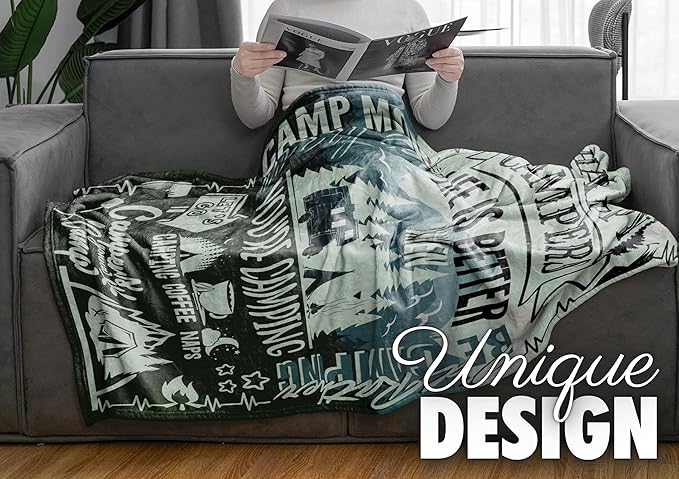 InnoBeta Camping Gifts for Women Men Lovers Throw Blanket, Happy Campers Decor Outdoor, RV Campsite Travel Hiking 50" x 65" - Happy Campers