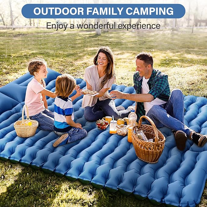 Yuzonc Double Camping Sleeping Pad with Built-in Foot Pump and Pillows – Ultralight Inflatable Sleeping Mat for 2 Person, Compact Air Mattress for Backpacking Hiking Tent Camping, Portable Outdoor