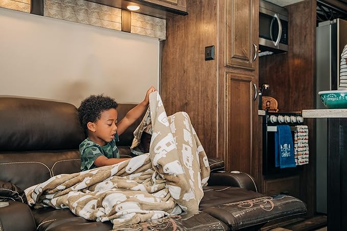Camco Life is Better at The Campsite Camper/RV Dish Towel Set - Features a Camping/RV Themed Towel & a Navy Blue with White Logo Towel - Designed with 100% Cotton - 2-Pack (53301)
