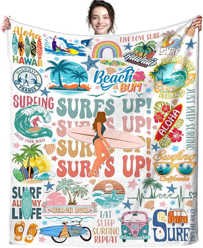 Surfing Blanket Merch Soft Cozy Flannel Surfing Sports Theme Throw Blanket Decor Bedding Beach Outdoor Sport Throw Blankets Gifts for Girls Women Kids Adults 60"x50"