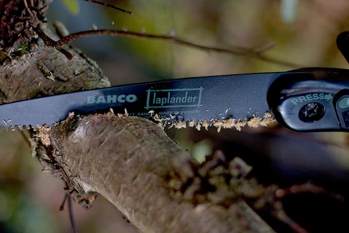 Bahco BAH396LAP 7-1/2" Laplander Folding Saw for Trail Maintenance, Wood Processing, and Survival Use, Rust-Protected Blade, Secure Lock, Ergonomic Grip, Ideal Bushcraft and Camping Tool