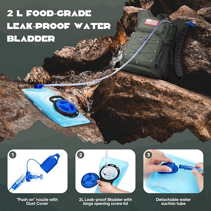 Maelstrom Hydration Hiking Backpack with 2L/3L Water Bladder, High Flow Bite Valve Water Backpack for Men Women Lightweight Insulation for Hiking, Cycling, Running, Climbing, Camping
