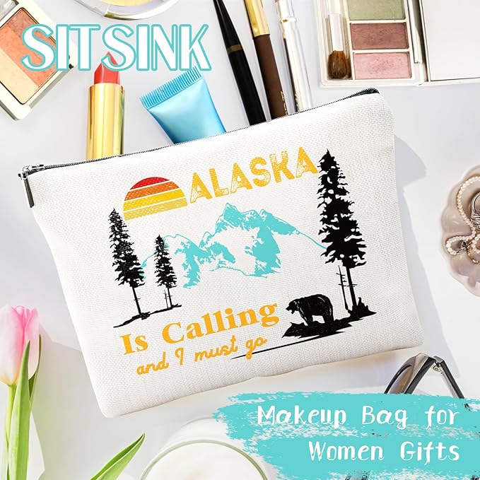 Sitsink Alaska Gifts Canvas Makeup Bags - Alaska Calling Cosmetic Bags for Girls & Women