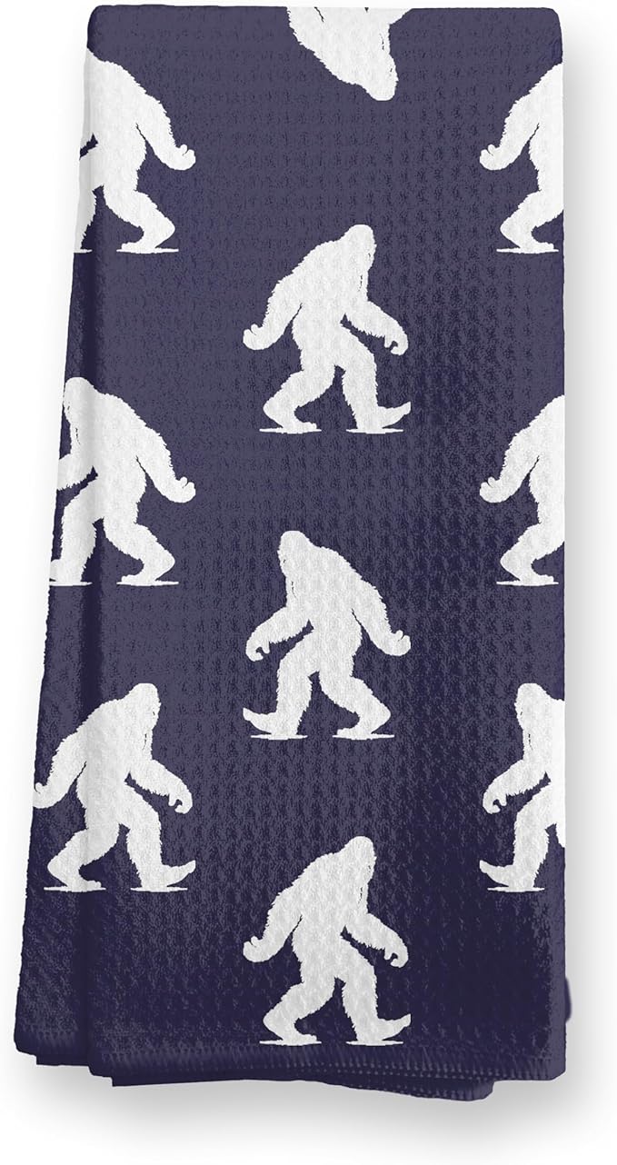 Abstract Retro Sasquatch Kitchen Towels, Sasquatch Gifts Dish Tea Towels for Kitchen Decor, Gifts for Hiking Camping Lovers Hand Towel for Bathroom Decor, 16x24 Inch（Blue,C177