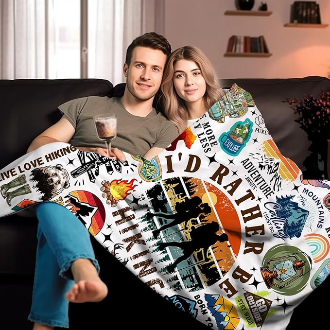 Hiking Blanket Gifts for Women Men Stuff Plush Blankets and Throws Hiking Gifts for Men Women Boys Teens Birthday Party Decorations Camping Fishing 80"X60"