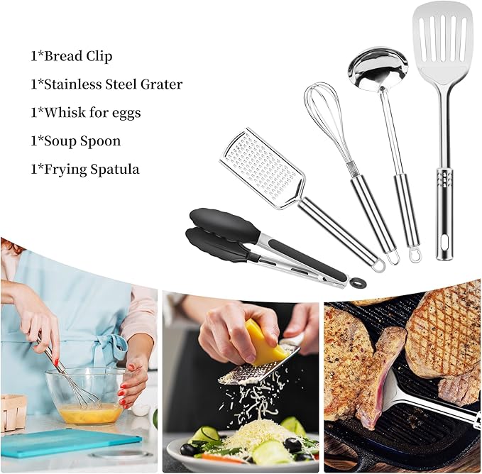 Camping Cooking Utensils Set, Stainless Steel Grill Tools, Camping BBQ Cookware Gear and Equipment for Travel Tenting RV Van Picnic Portable Kitchen Essentials Accessories
