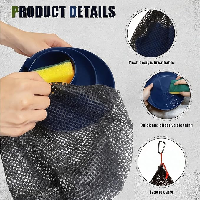Scout Camping Mess Kit for Person Boy Scout Dishes Set Girl Scout Mess Kit with Mesh Bag Reusable Light Weight Eating Utensils Plastic Camping Cutlery Set for Travel Camp