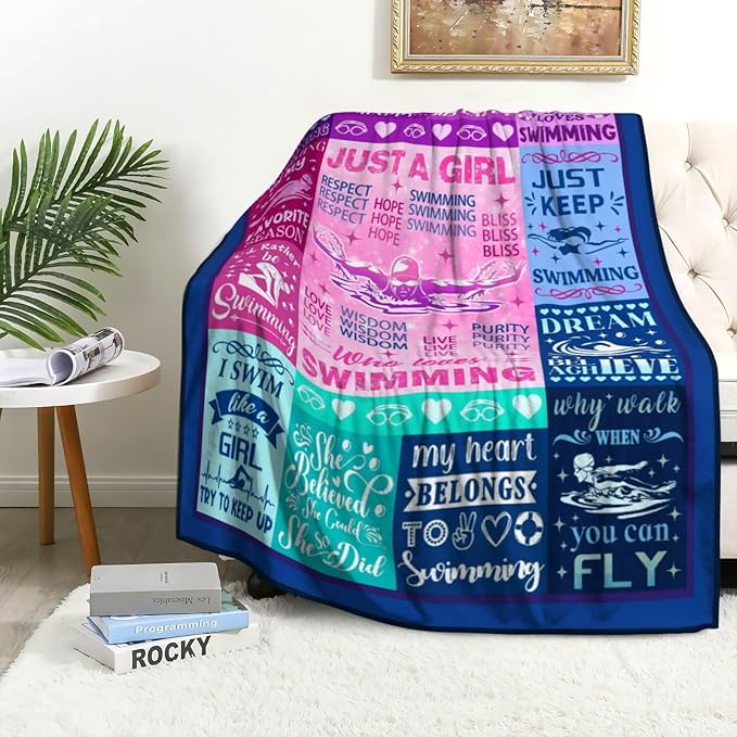 Swimming Gifts for Swimmers Blanket Swimming Stuff Swim Team Plush Blankets and Throws Swim Gifts for Swimmers Women Girls Boys Men Teens Birthday Party Decorations 60"X50"