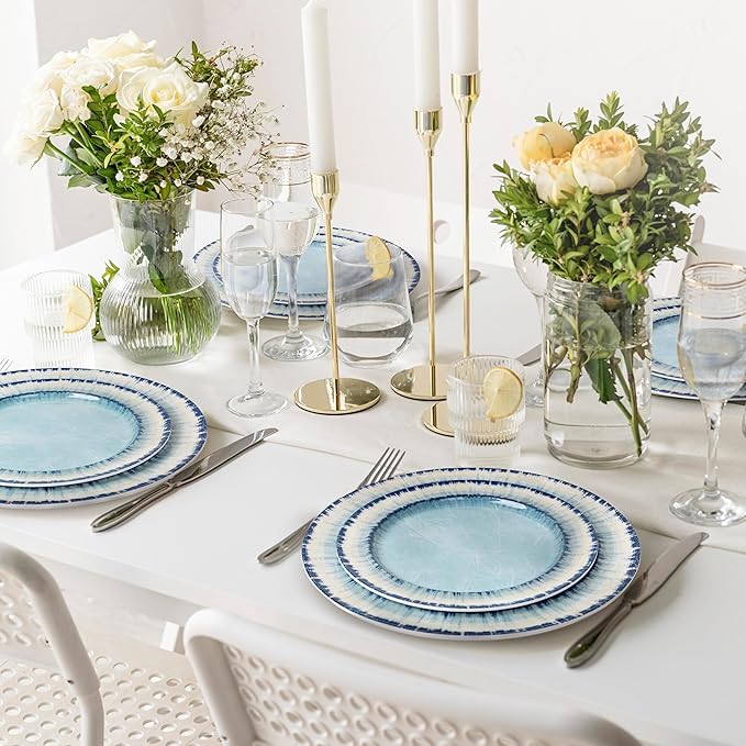AELS Melamine Dessert Plates Set of 6, 8.5 inch Small Dinner Plates for Indoor and Outdoor Use, Dishwasher Safe, Lightweight Unbreakable, BPA Free, Light Blue