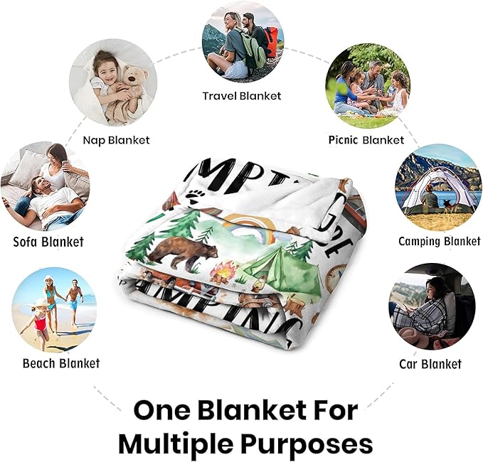 Camping Blanket Gifts for Women Men Camper Essentials Stuff Plush Flannel Throw Blanket Gifts for Camping Lovers Outdoor Camper Rv Owners Travel Hiking 50"x40"