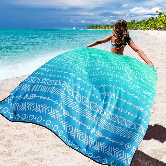 WIWIGO Beach Blanket Waterproof Sandproof Beach Mat 79" X 83"/10'x9'for 2-8 Adults Quick Drying Outdoor Picnic Mat Beach Accessories for Travel, Camping, Hiking