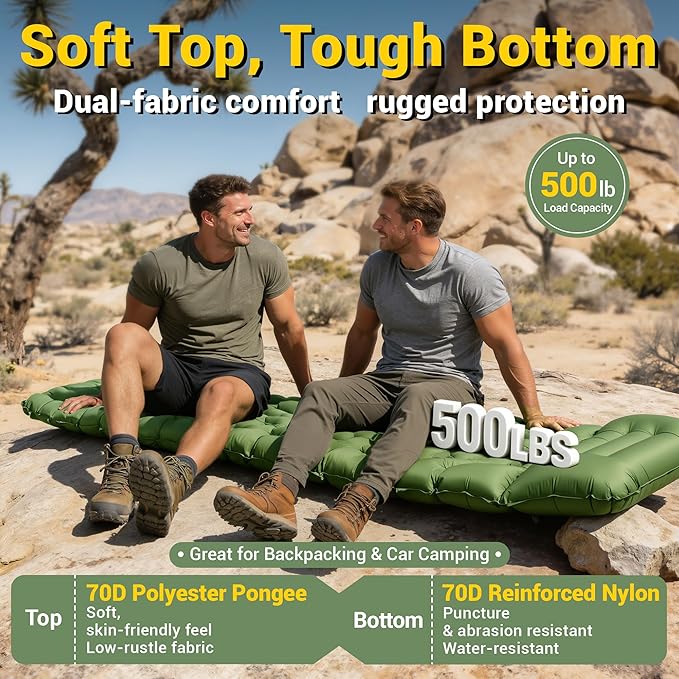 Camping Sleeping Pad, Backpacking Sleeping Pad with Built-in Pillow and Foot Pump, 4in Thick Compact Inflatable Camping Air Mattress for Hiking Tent Road Trip Car Camp Travel Gear