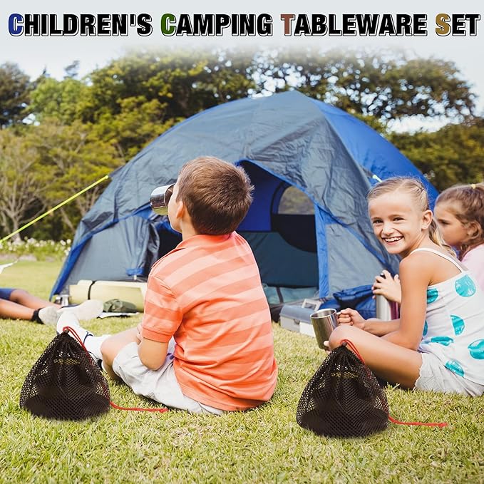 Scout Camping Mess Kit for Person Boy Scout Dishes Set Girl Scout Mess Kit with Mesh Bag Reusable Light Weight Eating Utensils Plastic Camping Cutlery Set for Travel Camp