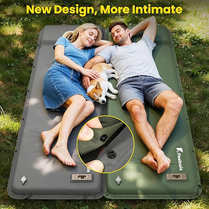 Self Inflating Sleeping Pad with Electric Pump, Memory Foam Camping Pad with Built-in Pillow, 4 Season Camping Mattress Pad, Camping Essentials Gear for Tent, Car, Hiking - Gray