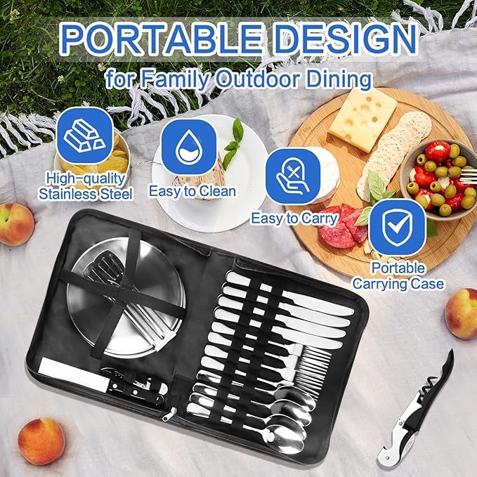 Camping Dishes Set, Camping Plates and Utensils with Camp Organizer Camping Dinnerware