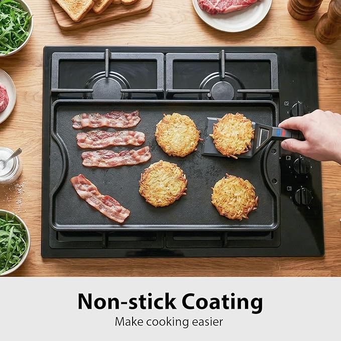 Utheer Griddle Kit, 16.5" x 10.5" Reversible Cast Iron Flat Top Griddle with 5-Piece Scratch-Free Silicone Tools, Ceramic Nonstick Grill Griddle for Stove Top, Gas Grill, BBQ and Camping