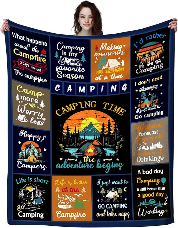 Camping Blanket Gifts for Women Men Camper,Cool Camping Essentials Stuff Throws and Blankets for Camper Outdoor,Best Gifts for Rv Owners Travel Hiking 50"X40"