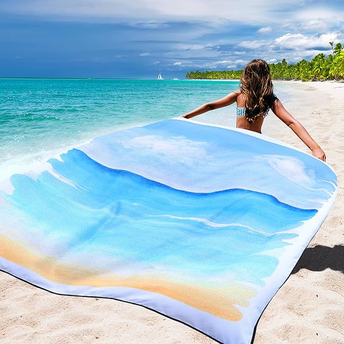 WIWIGO Beach Blanket Waterproof Sandproof Beach Mat 79" X 83"/10'x9'for 2-8 Adults Quick Drying Outdoor Picnic Mat Beach Accessories for Travel, Camping, Hiking