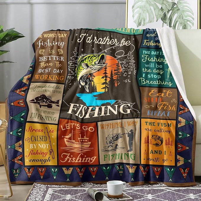 Fishing Gifts for Men Blanket 50" X 60", Funny Fish Gift for Boys, Fish Present for Women Unique, Best Gift for Fisherman, Gifts for Man Who Love Fishing