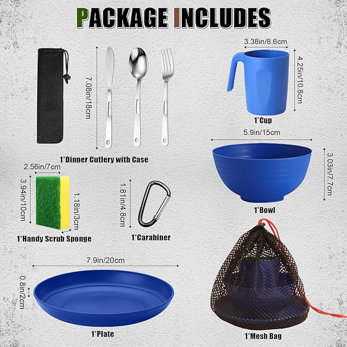 Scout Camping Mess Kit for Person Boy Scout Dishes Set Girl Scout Mess Kit with Mesh Bag Reusable Light Weight Eating Utensils Plastic Camping Cutlery Set for Travel Camp