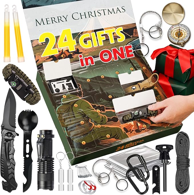 VEITORLD Gifts for Men Dad Husband Him Fathers Day, Survival Gear and Equipment 12 in 1, Survival Kits, Cool Unique Fishing Hunting Anniversary Birthday Gifts for Him Teen Boy Boyfriend Women