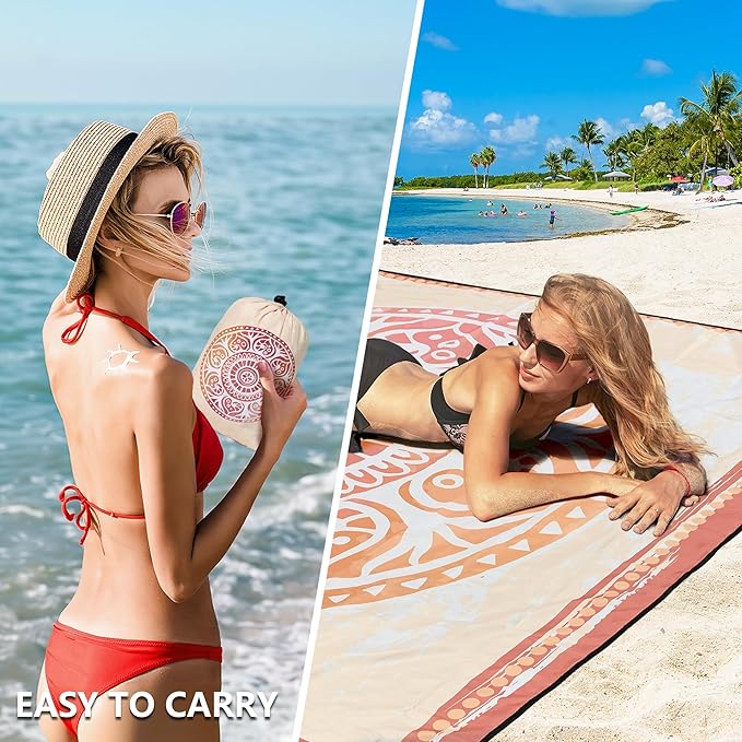 WIWIGO Beach Blanket Waterproof Sandproof Beach Mat 79" X 83"/10'x9'for 2-8 Adults Quick Drying Outdoor Picnic Mat Beach Accessories for Travel, Camping, Hiking
