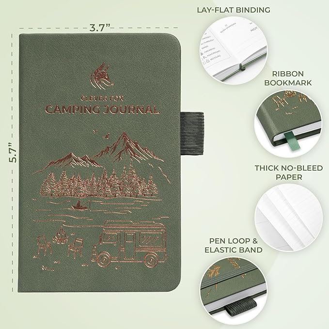 Clever Fox Camping Journal Pocket – Camping Log Book & Outdoor Adventure Journal – RV Travel Log Book – Gifts, Accessories & RV Essentials for Travel Trailers, 14 Trips, 3.7x5.7” (Cypress)