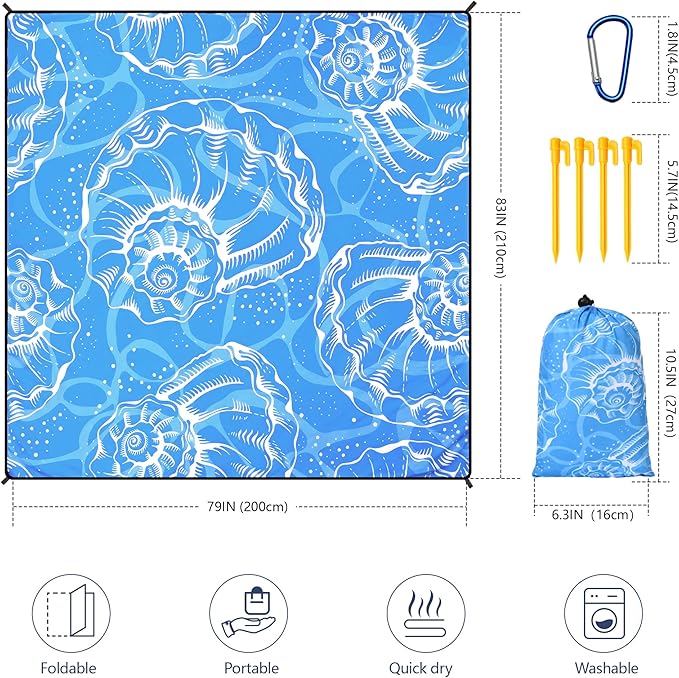 WIWIGO Beach Blanket Waterproof Sandproof Beach Mat 79" X 83"/10'x9'for 2-8 Adults Quick Drying Outdoor Picnic Mat Beach Accessories for Travel, Camping, Hiking