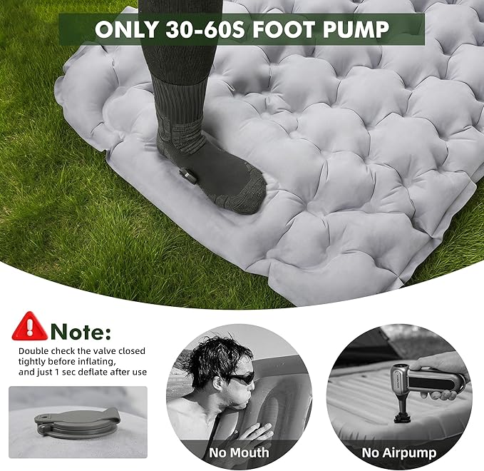HiiPeak Camping Sleeping Pad, Suede Top Camping Mat with Pillow, Built-in Foot Pump Inflatable Sleeping Pads Compact for Camping Backpacking Hiking Traveling Tent