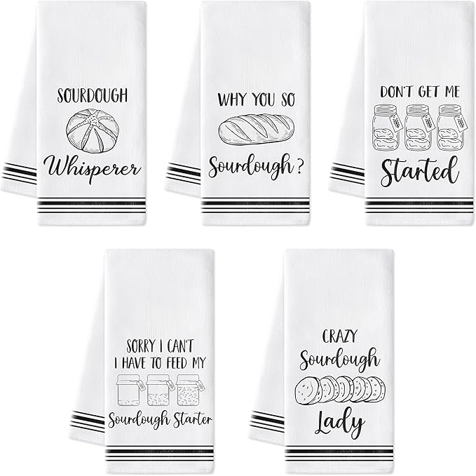 R HORSE Funny Kitchen Dish Towels - 5Pcs Sourdough Tea Bread Kitchen Hand Towels, Soft Absorbent Cleaning Dishcloth Bread Making Baking Gifts for Women Hostess Baking Lovers Sourdough Accessories